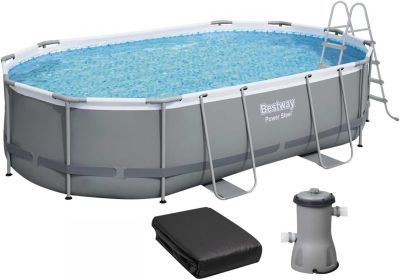 Каркасний басейн Bestway 56448 Power Steel (488х305х107 см) з картриджним фільтром, драбиною та захисним тентом Каркасний басейн Bestway 56448 Power Steel (488х305х107 см) з картриджним фільтром, драбиною та захисним тентом