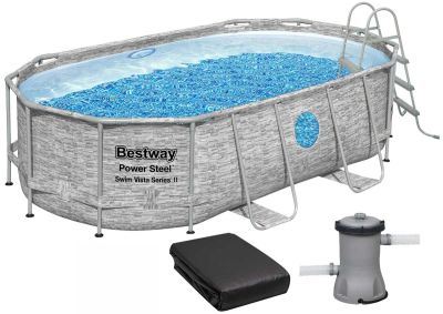 Каркасний басейн Bestway 56714 (427х250х100 см) з картриджним фільтром, драбиною і захисним тентом Каркасний басейн Bestway 56714 (427х250х100 см) з картриджним фільтром, драбиною і захисним тентом