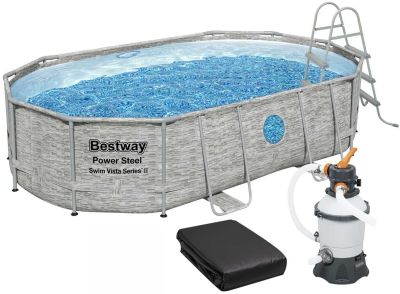 Каркасний басейн Bestway 56946 (488х305х107 см) з пісочним фільтром, драбиною та захисним тентом Каркасний басейн Bestway 56946 (488х305х107 см) з пісочним фільтром, драбиною та захисним тентом