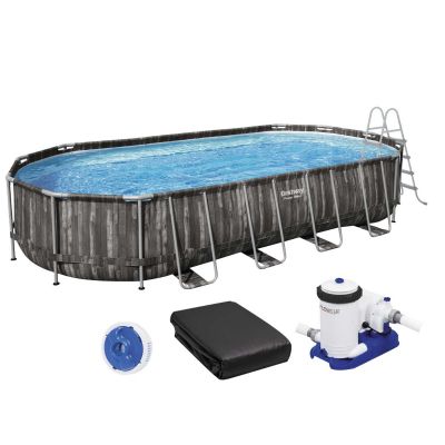 Каркасний басейн Bestway Wood Style 5611T (732х366х122 см) з картриджним фільтром, драбиною та тентом Каркасний басейн Bestway Wood Style 5611T (732х366х122 см) з картриджним фільтром, драбиною та тентом