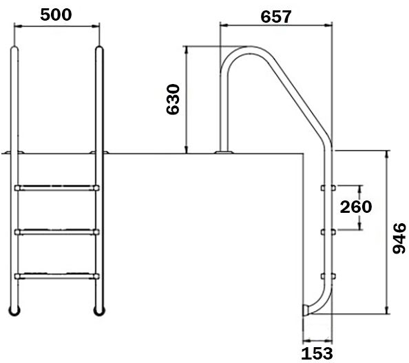 Сходи для басейну Flexinox Standard (3 сходинки), AISI-316L