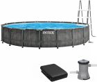Каркасний басейн Intex 26744 GREYWOOD (549х122 см) з картриджним фільтром, драбиною та тентом