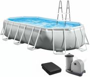 Каркасний басейн Intex 26796 OVAL (503х274х122 см) з картриджним фільтром, драбиною та тентом
